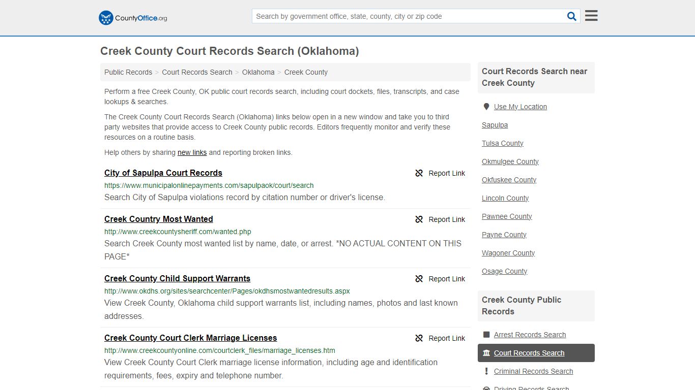 Court Records Search - Creek County, OK (Adoptions, Criminal, Child ...