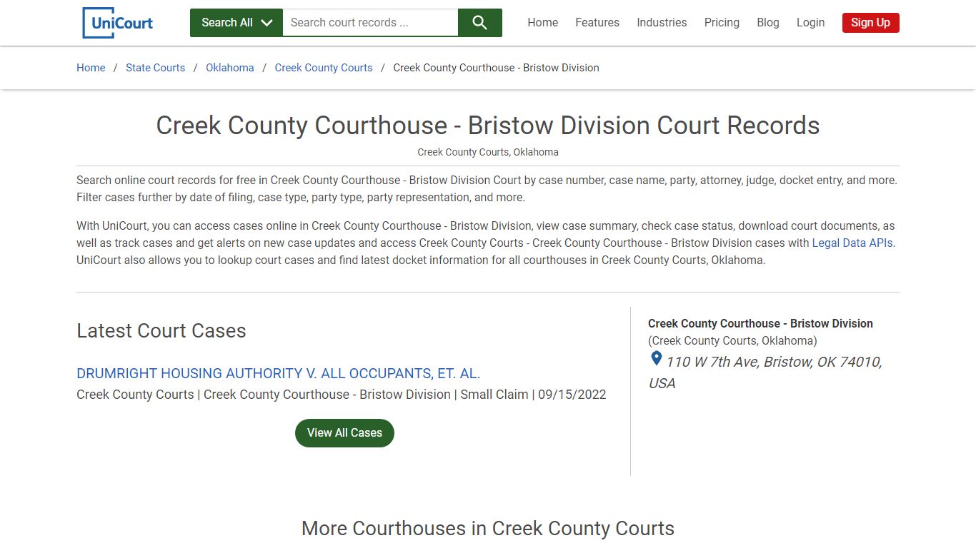 Creek County Courthouse - Bristow Division Court Records