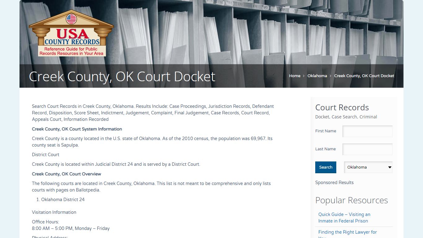 Creek County, OK Court Docket | Name Search